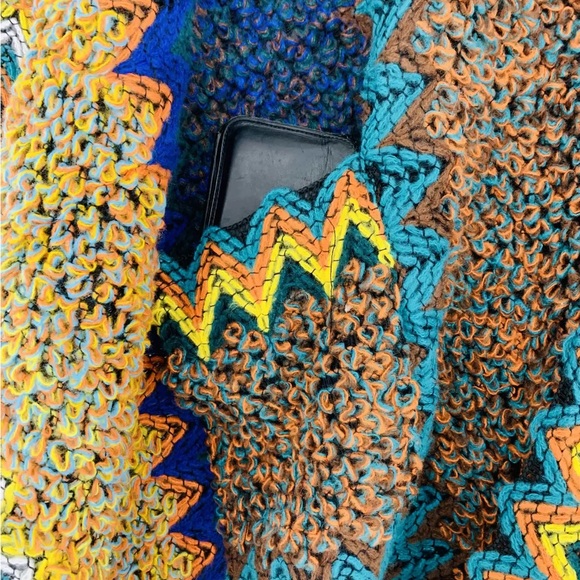 JC Sunny - Coffee-Blue Pocket Colorful Crochet Patterned Ruana - new - Picture 2 of 9